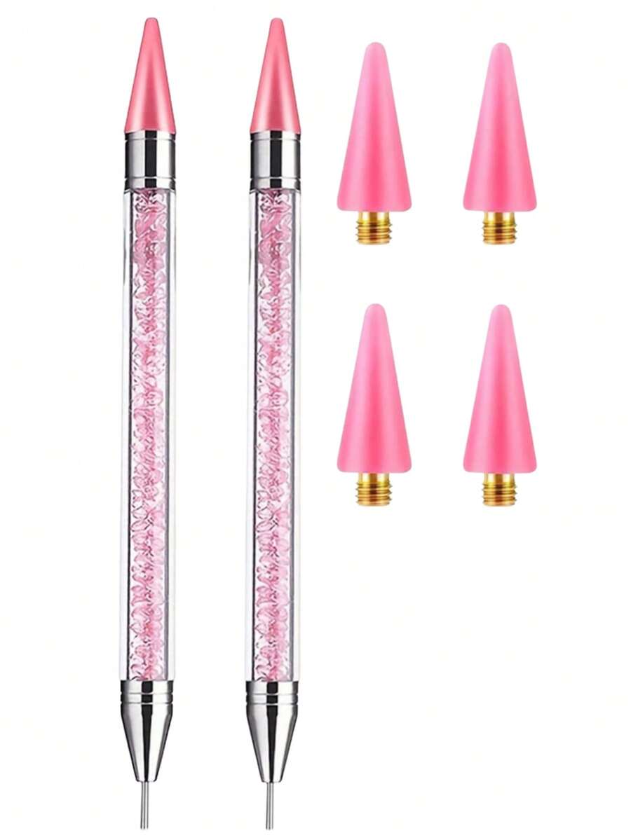 雙頭水鑽拾取筆 壓克力與金屬美甲工具,附 4 個蠟尖配件,適用於 DIY 美甲、寶石、水晶、珠飾,耐用精準設計,水鑽貼飾,透明筆身,高品質美甲用品配件 - 彩色 - 查看 1
