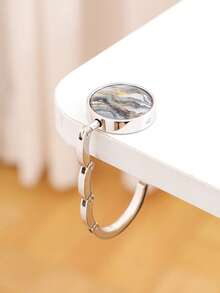 1pc Portable Foldable Desk Side Hanging Bag Hook, Gold-Plated Metal Marble Liquid Sand Pattern, No-Drill Handbag Storage Clip For Student Office Desk, Multiple Colors Highly Attractive Desktop Bag Hanger - Multicolor - View 11