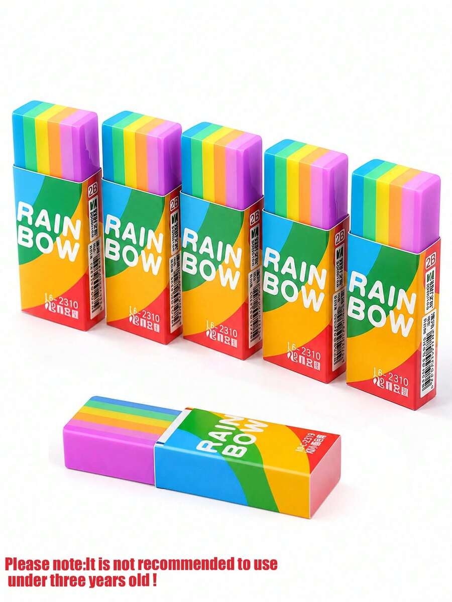 12pcs Multicolor Rainbow 2B Creative Erasers, Soft PVC Sandwich Erasers, Low Dust Correction Erasers. Cute Cartoon Stationery, Suitable For Student Writing, Drawing Correction, Homework Erasure, Classroom Use, And As Children's Reward Gifts. High Cost-Performance, Fashionable And Erasers, Ideal Choice For School Daily Supplies. - Multicolor - View 1