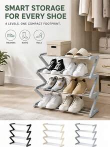 1pc Z-Shaped 4-Tier Shoe Rack, Metal Tube Shoe Storage Rack, Space-Saving Multi-Layer Shoe Organizer, Sturdy Open Shoe Rack, Compact Shoe Storage Rack, Suitable For Entryway, Closet, Bedroom Home Storage - Multicolor - View 9