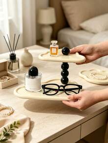 Two‑Tier Cloud‑Shaped Jewelry Tray With Black/Red Beaded Column Support&Pattern Accent Detail,Display For Perfume Watch&Accessories,Decorative Vanity Tray,Suitable For Dresser,Bedroom,Entryway,Bathroom Counter,All‑Season Household Daily Use Christmas - Multicolor - View 5