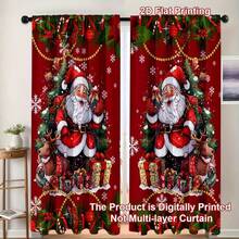 2D Flachdruck Frohe Weihnachten, Weihnachtsmann, Weihnachtsbaum, Geschenkbox Muster Halbverdunkelungs-Polyester Vorhänge, 2 Stücke/Set, Stangendurchzug Stil, geeignet für Wohnzimmer und Schlafzimmer Fenster, Weihnachtsdekoration für Zuhause, 2D Flach, Weihnachtsdekorationen - Verschiedenfarbig - Übersicht 1