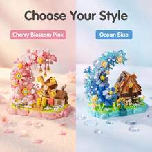 738pcs/783pcs Small Particle Romantic Moon Flower House Micro Building Blocks Assembly Toy, Windmill Cottage Ornament DIY Handmade Gift, Girly Desktop Decoration, Holiday Gift - Multicolor - View 6