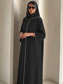 2pcs/Set Fashion Muslim Long Robe Dress With Hemming Classic Versatile For Women's Daily Wear Abaya (Long Scarf + Muslim Dress) - Multicolor - View 9