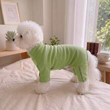 Reflective Strip Four-Legged High Collar Dog Home & Outdoor Base Layer Pet Jumpsuit, Warm For Autumn/Winter, Suitable For Small To Medium Dogs - Green - View 1