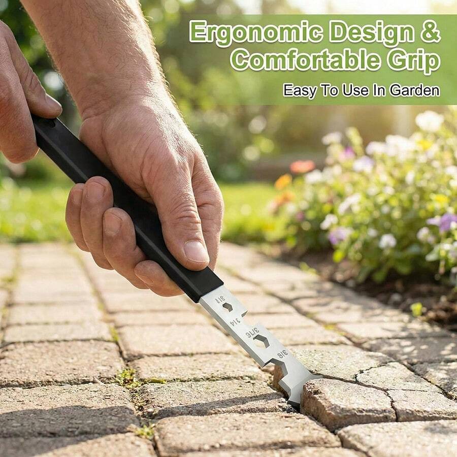This 2-In-1 Paving Stone Removal Tool Includes A Hex Wrench, Paving Stone Puller, Dual-Joint Scraper, Micro-Grooved Design, And Non-Slip Handle. It Is Suitable For Removing Paving Stones, Bricks, Blocks, And Tightening Hex Nuts And Screws.