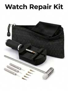 1 Set Watch Repair Tool Kit, DIY Watch Band Replacement Tools, Includes 1 Black Watch Roller, 8 Different Sizes Of Watch Band Pins, 1 Small Metal Hammer, 1 Watch Cleaning Cloth And 1 Storage Bag, Suitable For Professional Watchmakers - Style a Set - View 7