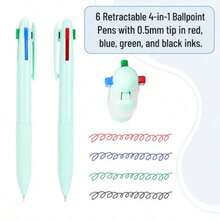 Multi-Color Ballpoint Pens, 4-In-1, 6pcs/Pack, Colored Ink, 0.5mm Fine Tip, Retractable Quick-Dry Multi-Color Pens, Suitable As Gift Pens For Planner Or Diary - A - View 2