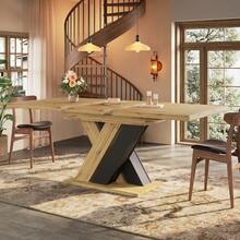 Dining Table Telescopic Table ,  Kitchen Table, Extendable To 119-158.5cm With Aid Of Internal Insert Panels, Kitchen And Living Room, Wood-Colored Dining Table With X-Shaped - 1 - View 4