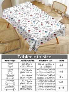 1pc Christmas Series Pattern Printed Tablecloth, Modern Style Polyester Fiber Rectangular Round Waterproof Tablecloth, Digital Printed Tablecloth Suitable For Living Room Home Use, Outdoor Dining Table, Small Round Table - Multicolor - View 2