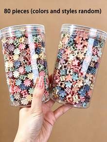 80/100pcs Children's Morandi Color Daisy Mini Hair Clips, Multi-Functional Daily Hair Accessories (Random Color & Style) - Multicolor - View 12