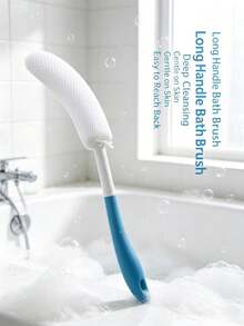 1pc Blue & White Ergonomic Long Curved Handle Bath Brush, Nylon Mesh Exfoliating Body Brush With Hanging Loop, Gentle Foaming Back Scrubber For Bathroom Shower Daily Home Use - Multicolor - View 4