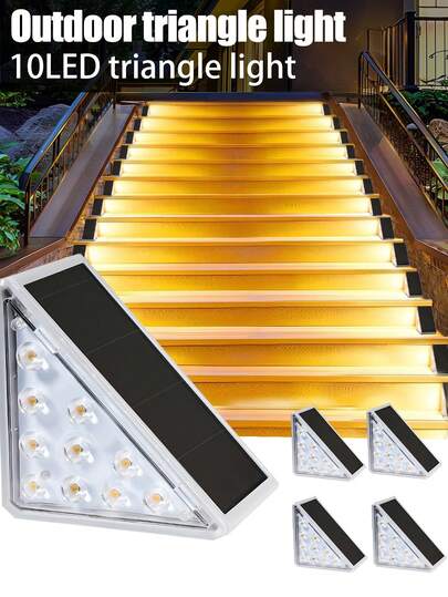 2er Pack 10 LED Dreieckige Solar Treppenleuchten, IP65 wasserdichte Außen Treppenleuchten, Dämmerung bis Morgendämmerung Automatische Schalter kabellose Wandmontage Zaun Deck Leuchten, Dual-Farbe Warmweiß & Kaltweiß Dekorationsleuchten, geeignet für Handläufe, Terrassen, Höfe, Gärten und Gehwege