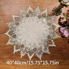 1 cái khăn trải bàn viền ren, khăn trải bàn tròn jacquard polyester hiện đại chịu nhiệt chống bụi, phù hợp cho bàn tròn, bàn cà phê, trang trí hàng ngày và tiệc cưới - Màu Khaki - Xem 2