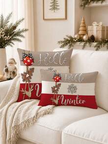 4 pièces, Père Noël, Sapin de Noël, Renne, Bonhomme de neige, Flocon de neige, Noël, Joyeux Noël, Décoration de Noël, Cadeau de Noël, Fermeture éclair cachée, Sans rembourrage, Convient pour la décoration de la maison, Décoration du salon, Taie d'oreiller, Housse de coussin, Housse d'oreiller, Coussin décoratif de canapé, Housse de tapis, Coussin moelleux - Multicolore - Voir 7