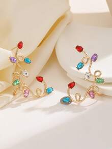 1 Set Of 2 European And American Style Colorful Gemstone Vine Earrings, Niche Design Fashion Retro Colorful Ear Jewelry, Women's Daily Wear Jewelry Accessories, Best Friend Gift - Earrings - View 4