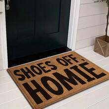 1pc Flannel Doormat, Faux Coconut Shell Brown Texture, Funny Text Print Shoes Off, Homie, Rubber Non-Slip Bottom, Absorbent, Machine Washable; Suitable For Entryway, Foyer, Porch, Apartment Rental, Pet Home Decor, Fun Housewarming Gift - Multicolor - View 14