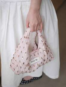 Korean Style Personalized Shiny Sequin Vintage Small Hobo Bag, Niche Design Style Handbag For Commuting, Outing, Daily Shopping, Shoulder Slouchy - Pink - View 2