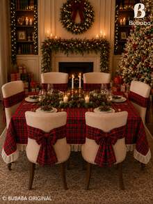 4PCS / 6PCS Christmas Tartan Plaid Chair Sash Bow, Red Check Holiday Chair Back Decoration, Reusable Fabric Ribbon For Dining Chairs, Christmas Wedding Party & Farmhouse Decor - Red - View 4