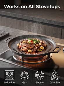 Multifunctional Thickened Non-Stick Griddle Pan With Oil Drainage Slot And Dual Handles, Easy To Clean, Suitable For Steak, Bacon, Pancakes, Vegetables, Meat, For Camping, Home Gatherings And Restaurant Use - Multicolor - View 6