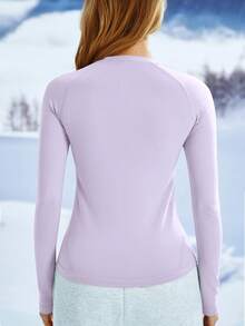 Leorrey 1件女款瑜伽健身運動跑步戶外滑雪騎行長袖運動滑雪服 - 紫色 - 查看 4