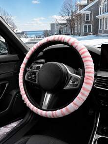 ROSEKEY 1PC Elastic Cow-Print Plush Steering Wheel Cover, Soft And Non-Slip Car Steering Wheel Protector Without Inner Rim, Cute Car Interior Cover For Women, Suitable For Sedans, SUVs And Trucks, Comfort Car Accessory.,Car Accessories For Women. - A - View 3