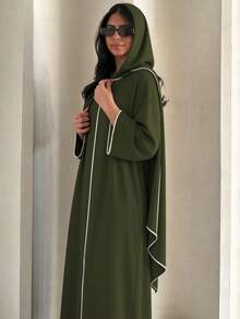 2pcs/Set Fashion Muslim Long Robe Dress With Hemming Classic Versatile For Women's Daily Wear Abaya (Long Scarf + Muslim Dress) - Multicolor - View 10