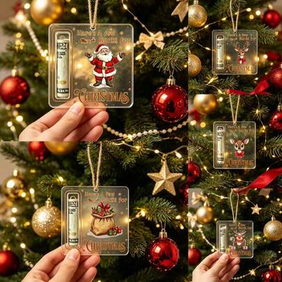 5/1pcsChristmas Gift Money Bag Ornament.Acrylic Holiday Tree Accessory Featuring Santa Claus And Reindeer Designs.Hanging Christmas Decoration With Cash Slot,Perfect For Festive Gifts.Cash BlessingGift For Familyand Friends.Christmas Party Home Decor