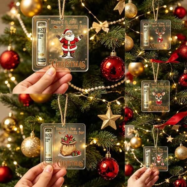 5/1pcsChristmas Gift Money Bag Ornament.Acrylic Holiday Tree Accessory Featuring Santa Claus And Reindeer Designs.Hanging Christmas Decoration With Cash Slot,Perfect For Festive Gifts.Cash BlessingGift For Familyand Friends.Christmas Party Home Decor