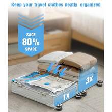 4 piezas Bolsas de compresión al vacío para viajes (con bomba manual) Bolsas selladas al vacío para ahorrar espacio para ropa, bolsas de almacenamiento de compresión portátiles, esencial de viaje, ajuste perfecto para varias maletas y mochilas, artículo para ahorrar espacio para vacaciones y viajes de negocios - Multicolor - Ver 5