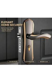 1 Set Full Metal Door Lock With 2 Handles, Combination Of Science And Modernity, Perfect Appearance And Exquisite Craftsmanship, Easy Installation And Convenient Use, High-Quality Texture - B - View 8