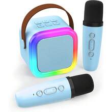Mini Máquina de Karaoke para Niños y Adultos, Bocina Bluetooth Portátil con 2 Micrófonos Inalámbricos, Juguete y Regalo de Cumpleaños para Niñas de 4, 5, 6, 7, 8, 9, 10, 11, 12+ años, Ideal para Fiestas en Casa y Familia - Azul - Ver 7