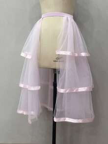 1pc Bride's Black Elastic Detachable 5-Layer Net 3-Layer Ribbon Black Party Mid-Length Tulle Skirt,Summer,Beach,Wedding,Elegant,Birthday - Multicolor - View 23