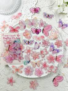1 Pack 50pcs Vintage Crystal Style Butterfly & Floral Stickers, DIY Scrapbooking Collage Decoration Stickers For Planner, Photo Album, Scrapbook, Doodle - Colorful Butterfly Island - View 16
