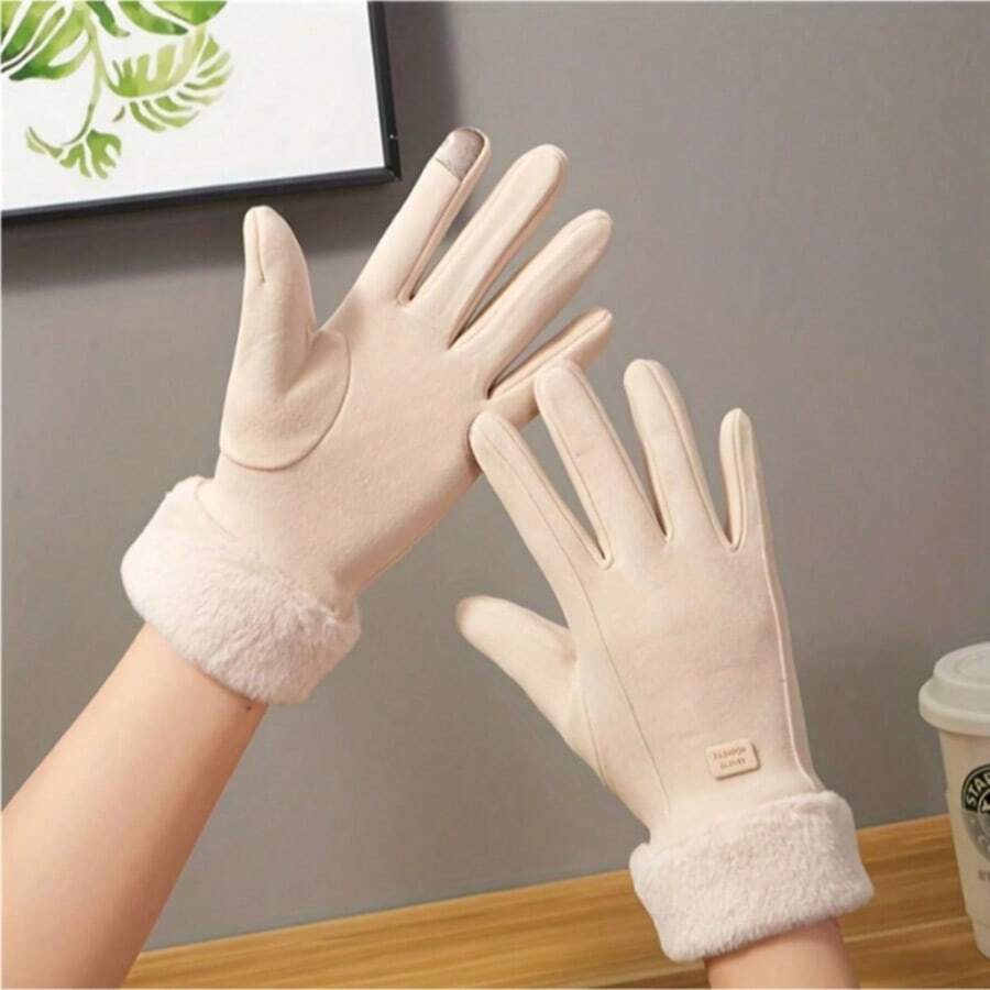 1 Pair Women's Autumn/Winter Warm Gloves, Touchscreen Sensitive, Thick Windproof, Cute Style, Suitable For Students, Cycling And Daily Use. - Multicolor - View 1