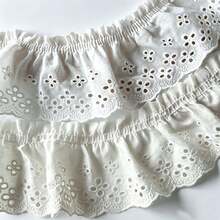 Eyelet Lace Ribbon 7cm Wide 2Y/5Y, White Ruffle Lace Trim For Sewing Dress Hem, Collar Edge, Doll Clothes DIY - A - View 9