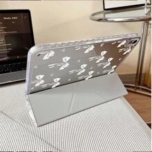 1件裝可愛白色蝴蝶結與愛心印花三折背透明殼，輕量防震防摔筆槽平板保護殼，相容 iPad 10.9/10.2/Air 5th Gen/Pro 11/10th Gen/9.7/Air 2/7th Gen/8th Gen/Air 4/5/Air 13/11(A16 2025)，相容 OPPO Pad，相容 MatePad，相容 Honor Pad - 彩色 - 查看 9