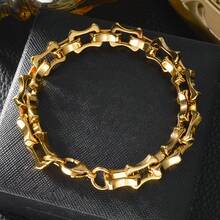Men Thick Hip-Hop Style 18K Gold-Plated Smooth Bamboo Bracelet, Personalized Street Accessory Jewelry, Suitable For Daily Party Wear - Gold - View 2