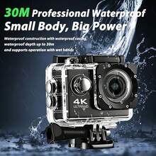 4K Action Camera 1080P HD, 170° Wide Angle Waterproof Sports Camera, With 2.0" LCD Screen, 1050mAh Rechargeable Battery, Electronic Image Stabilization, Ideal For Cycling, Diving, Vlogging And Outdoor Adventure - Black - View 3
