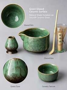 5 Styles/Complete Matcha Ceremony Set, 5 Styles To Choose From, Ceramic Matcha Bowl With Spout, Bamboo Broom And Broom Holder, - Multicolor - View 2