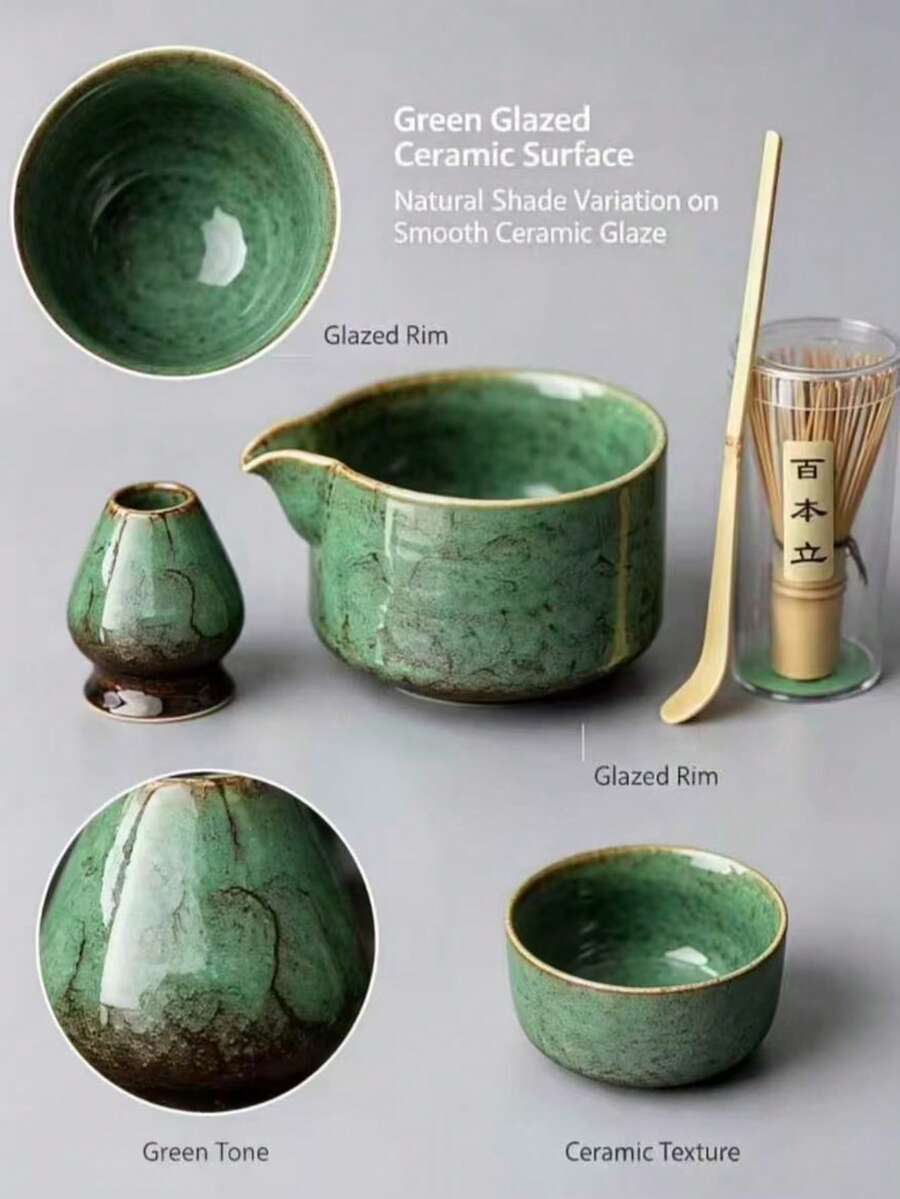 5 Styles/Complete Matcha Ceremony Set, 5 Styles To Choose From, Ceramic Matcha Bowl With Spout, Bamboo Broom And Broom Holder,