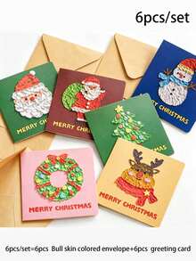 6pcs/Set - Santa Claus Kraft Paper Envelope Card Set, Featuring Christmas Tree, Wreath, Snowman, Reindeer Elements, Suitable For Christmas Party, Party Decoration, Holiday, Birthday, Invitation, Wedding, Email And More - View 3