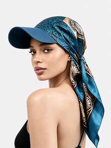 1pc Women's Satin Printed Square Scarf Baseball Cap Brim Headscarf Hat Outdoor Sun Protection Tie Headscarf Hat Suitable For Daily Use - Konglan Khaki Flower - View 1