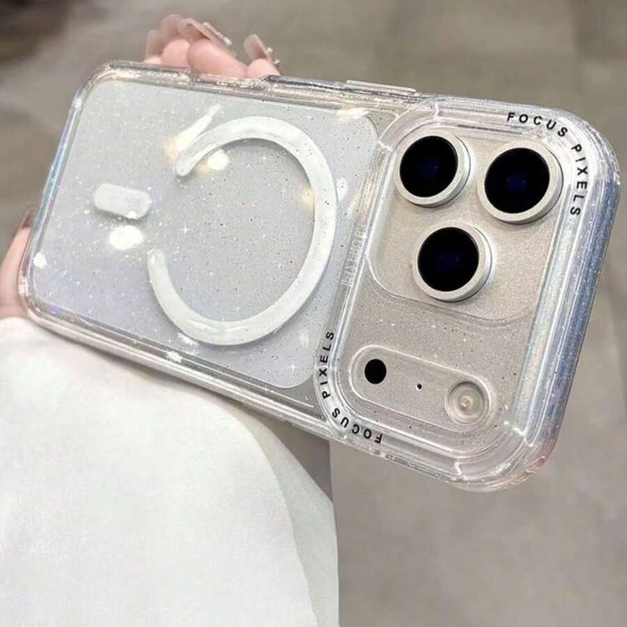 Luxury Shiny Clear Magnetic Phone Case, Compatible With IPhone 17 Pro Max, 17 Pro, 17, 16 Pro Max, 16 Pro, 16, 15 Pro Max, 15 Pro, 15, 14 Pro Max, 14 Pro, 13 Pro Max, 13 Pro, 13, Supports Magnetic Wireless Charging, Shockproof Frame Back Cover. - Clear - View 1