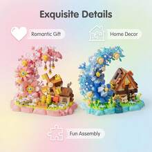 738pcs/783pcs Small Particle Romantic Moon Flower House Micro Building Blocks Assembly Toy, Windmill Cottage Ornament DIY Handmade Gift, Girly Desktop Decoration, Holiday Gift - Multicolor - View 5