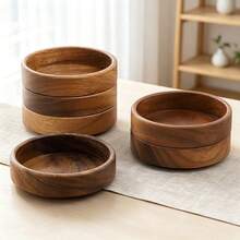 Walnut Wood Round Solid Wood Storage Tray, Small Jewelry Storage Bowl, Earring Ring Holder Dish, Tea Cup Heat Insulation Mat, Desktop Exquisite Accessory Storage Wooden Tray - A - View 1