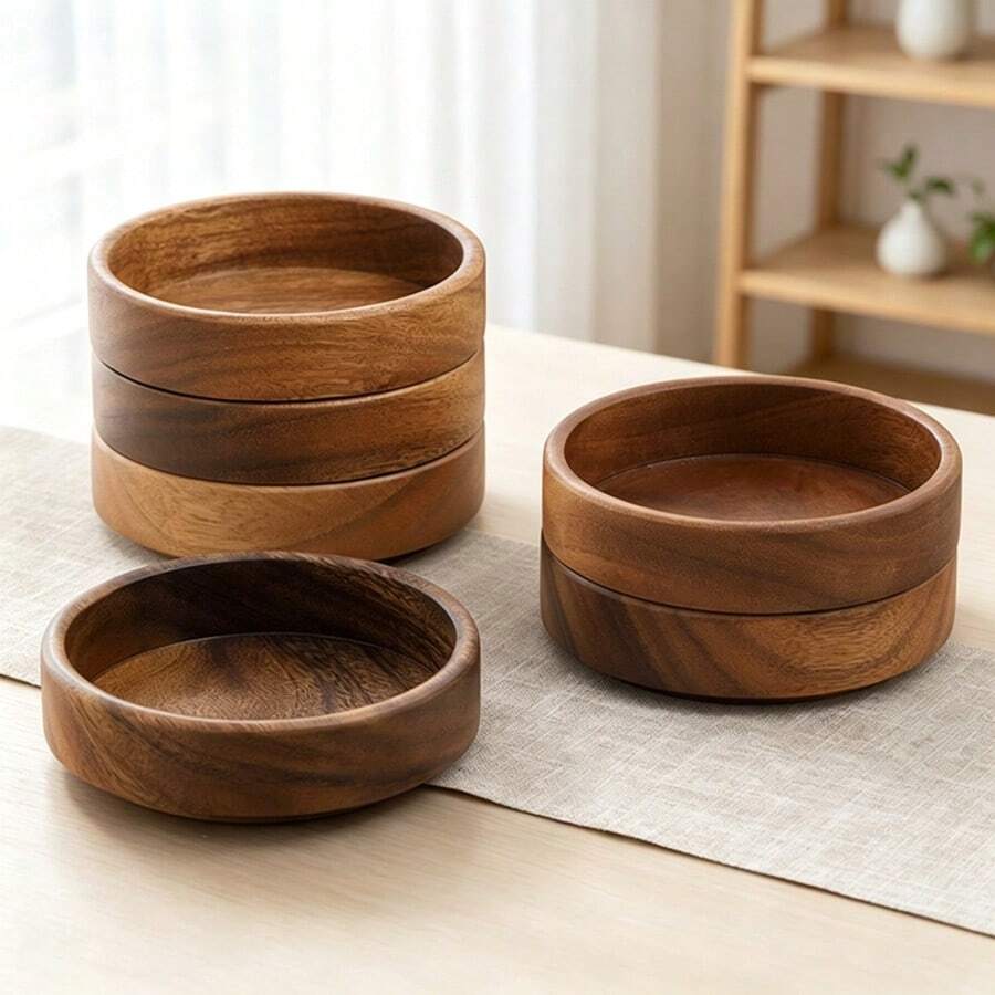 Walnut Wood Round Solid Wood Storage Tray, Small Jewelry Storage Bowl, Earring Ring Holder Dish, Tea Cup Heat Insulation Mat, Desktop Exquisite Accessory Storage Wooden Tray - A - View 1