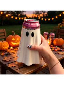 Ghost Shaped Beverage Can Holder, Cute Ghost Cup Sleeve, Fun Halloween Desktop Decoration, Highly Attractive Can Protector, Indoor Party Tabletop Ornament, Halloween Festival Decor & Party Gift - Multicolor - View 2