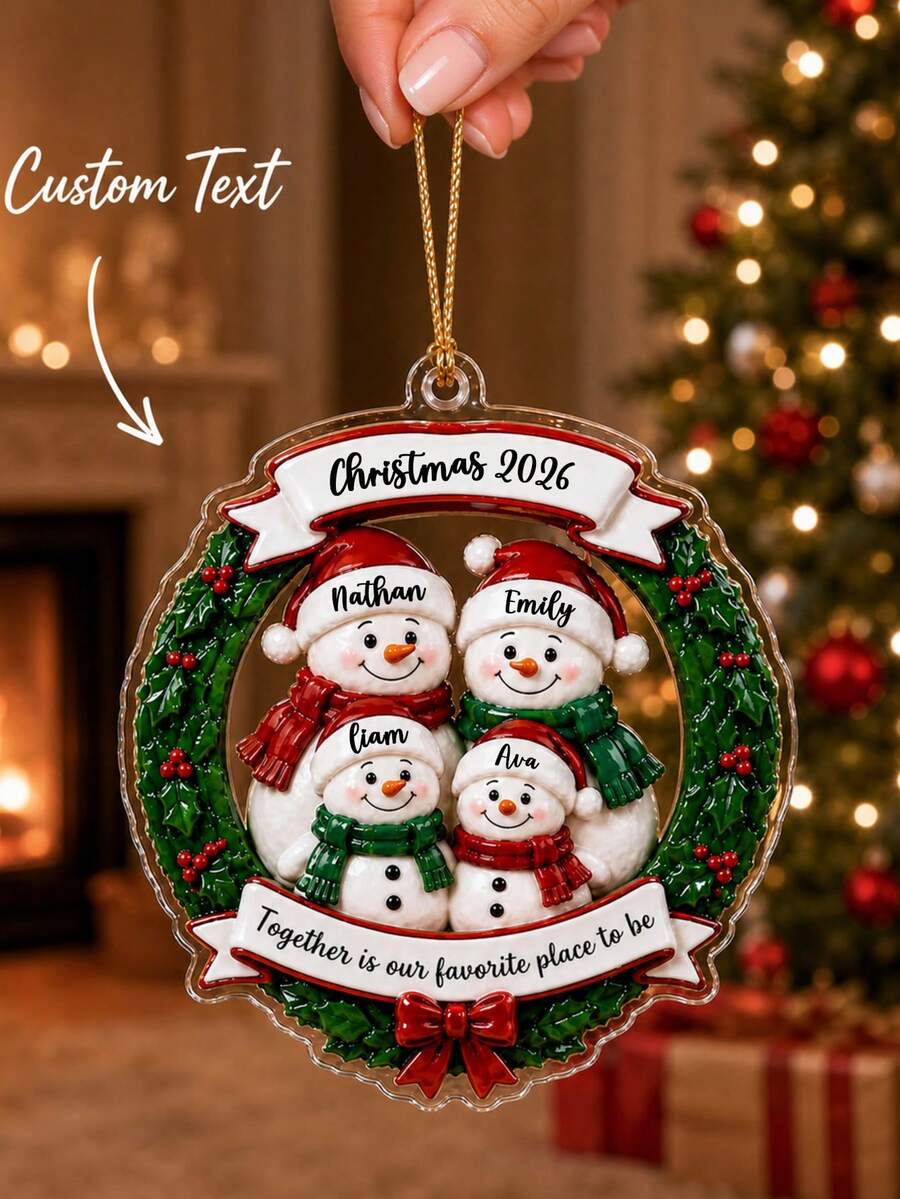 1pc Custom Name Snowman Family Ornament, Personalized Wreath 2D Acrylic Ornament 2026, Together Favorite Place Family Gift,Snowman Family Gift,Personalized Gift,Christmas Gift - Multicolor - View 1