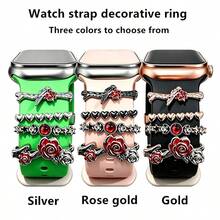 4pcs Watch Band Decorative Rings, Zinc Alloy Rose Flower Metal Sliding Charms, Suitable For Apple Watch Silicone Band, Smart Watch Band Jewelry Accessories, For Women, Available In Silver/Rose Gold/Gold (Band Not Included) - Mouldless - View 1
